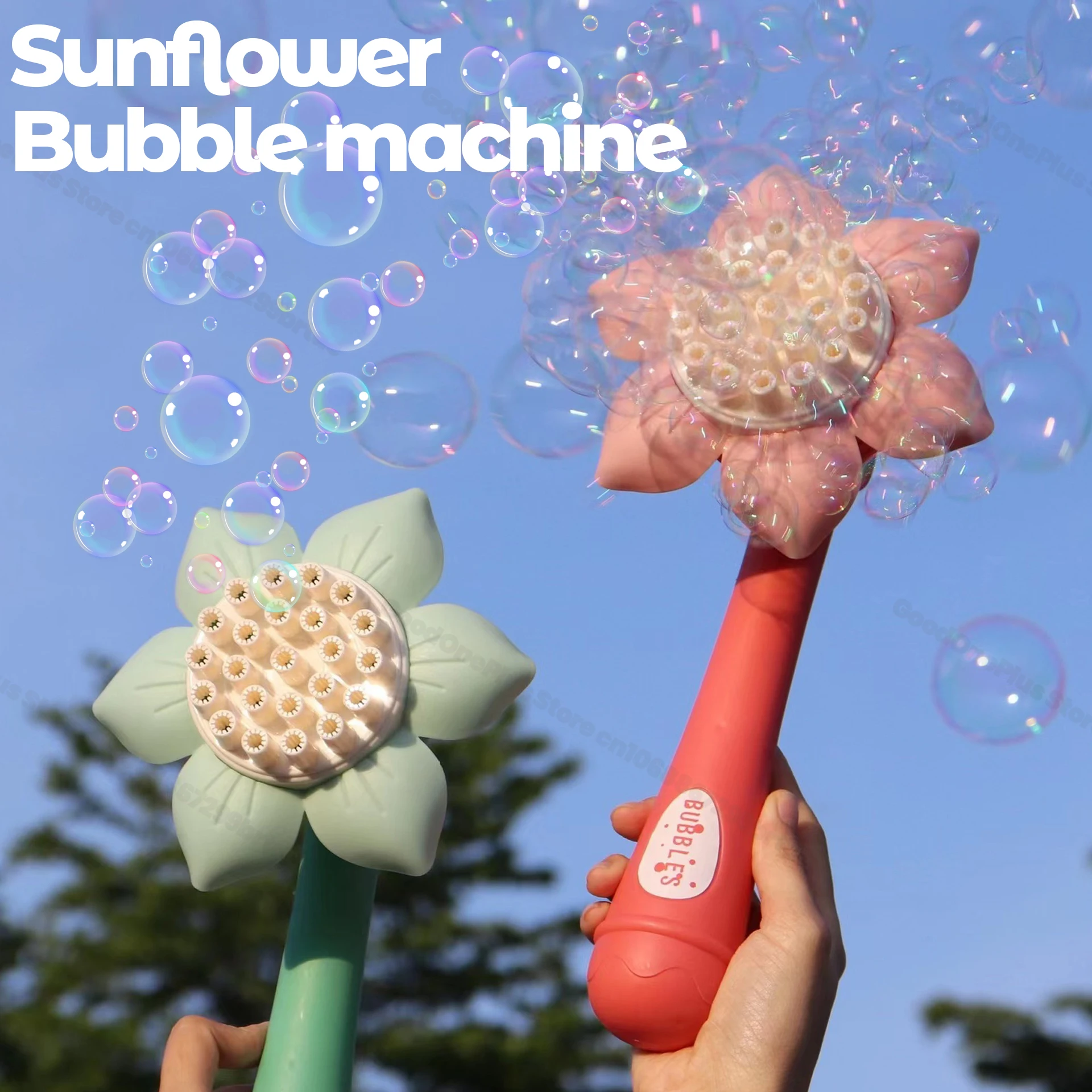 23 홀 전기 거품 기계 해바라기 비누 거품 메이커, 여름 야외 장난감, 어린이 거품 블로우 꽃 장난감, 소녀용 