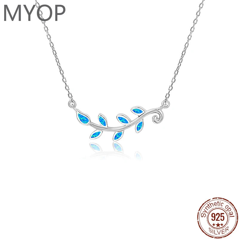 

MYOP 2023 Jewelry 925 Sterling Silver Women's Necklace Leaf Grass Warm Statement Of Personality Opal