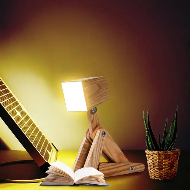 Lampe USB créative en forme de chien, Protection des yeux en bois – Image 3
