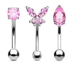 Elegant Heart Crystal Curved Barbell & CZ Star Eyebrow Ring Set - 3-Piece Collection (SetC)