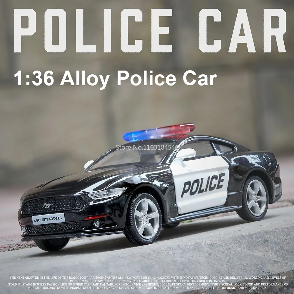 

1:36 Ford 2015 Mustang модель полицейской машины Toy, имитация металлического сплава, открытая дверь, функция отворота, коллекционный подарок для мальчика