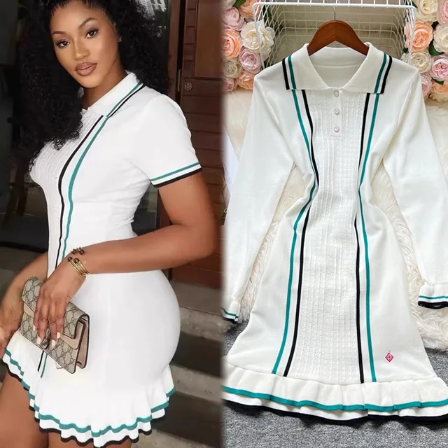 YuooMuoo Brand Fashion Women Knitted Mini Dress Ins Hot Sexy Package Hips Ruffled Party Dress Streetwear Lady Outfits Vestidos