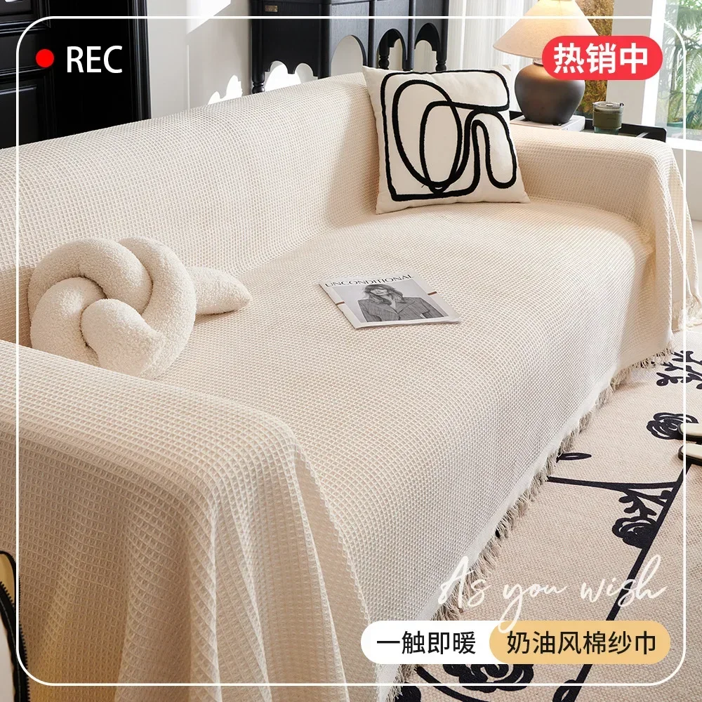 Woven Cotton Sofa Cover Blanket Solid Color Non-slip Sofa Towel for Living Room Furniture Decor Tapestry Couch Cover With Tassel 3