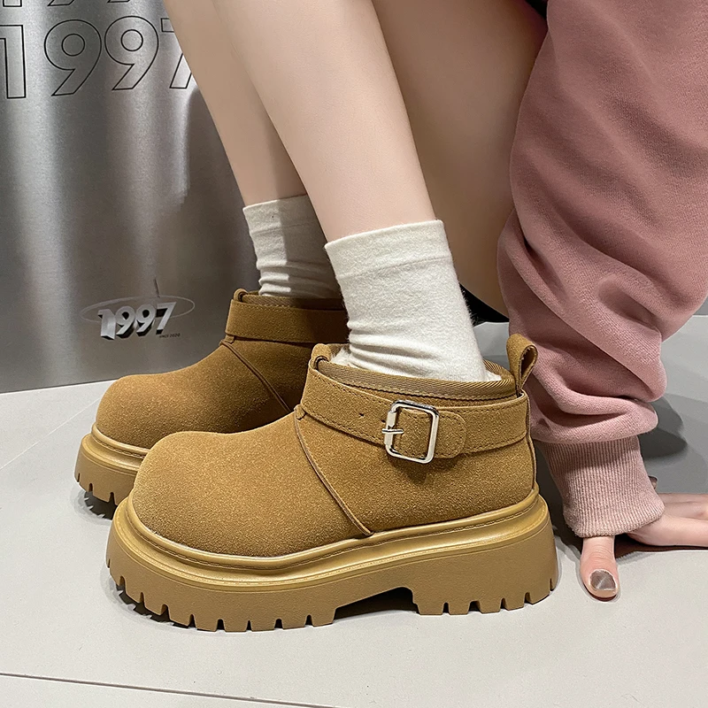 

2023 Winter New Plush thickening Big head shoes Women's Thick bottom antiskid Snow boots Short boots warm Bread cotton shoes
