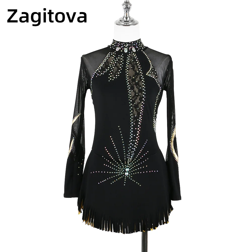 

Figure Skating Dress For Women And Girls Long Sleeve Ice Figure Skating Skirts Gymnastics Competition With Rhinestones