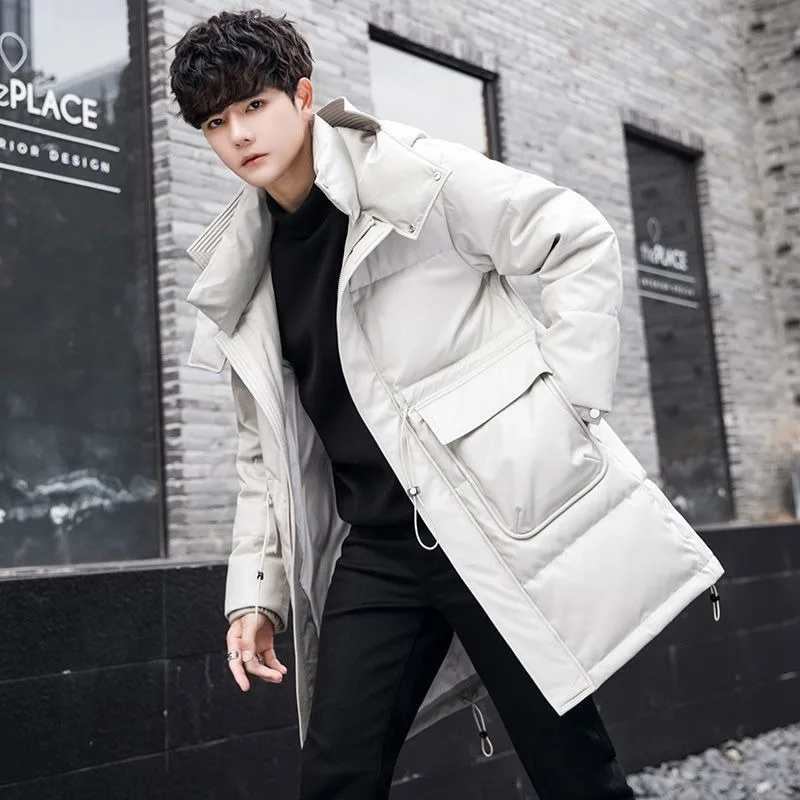 

2023 New Men Down Jacket Winter Coat Mid-length Loose Leisure Parkas Thicken Warm Trend Outwear Hooded Handsome Overcoat