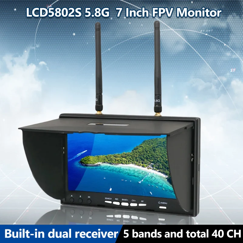 LCD 5802S 5.8GHz 40CH FPV Monitor 7inch 800*480 LCD Screen Built-in 7 ...