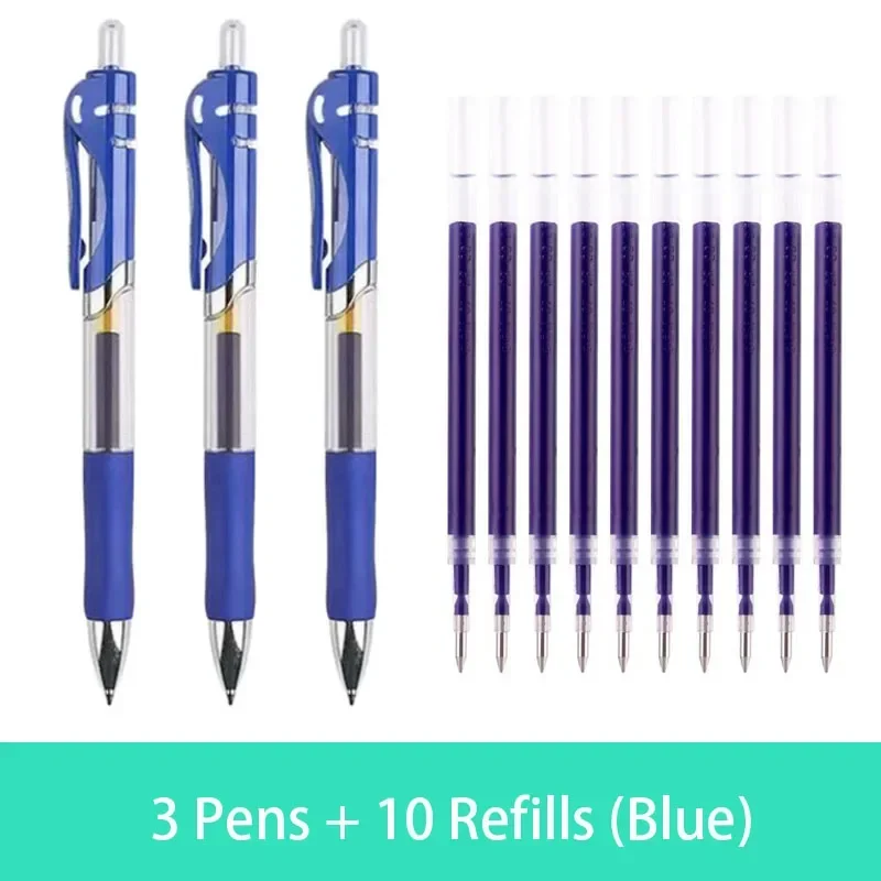 Retractable Gel Pen Set with Replaceable Refills - Large Capacity Ink in Black, Red, and Blue