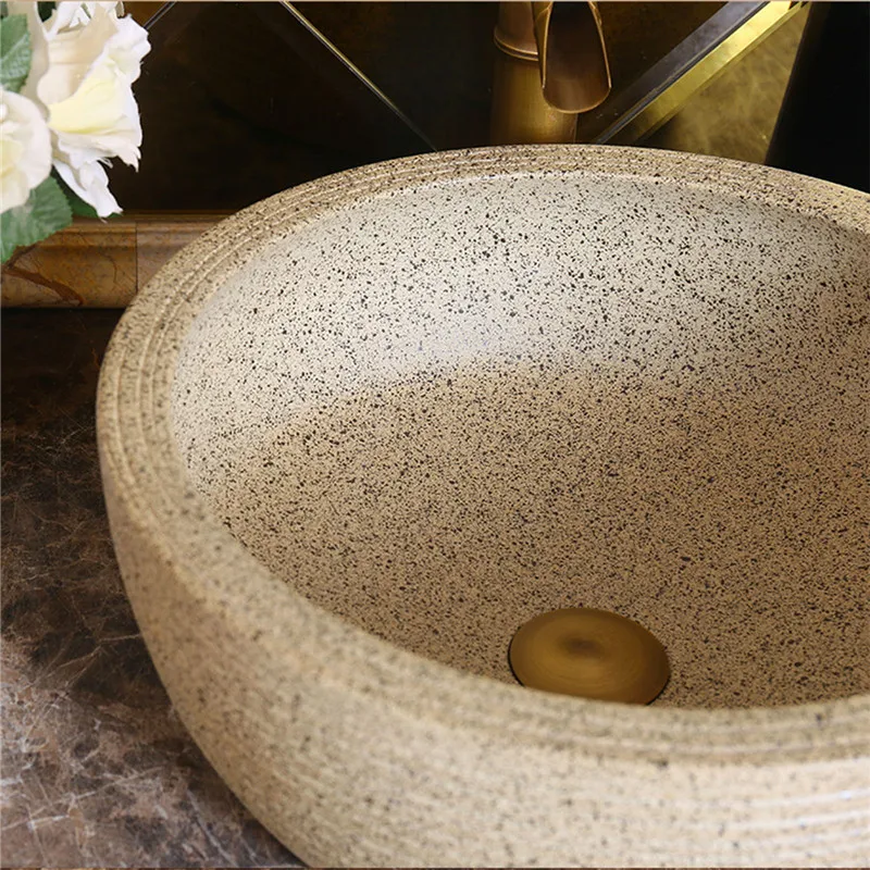 Ceramic Art Countertop Basin Retro Stone Style Washbasin Bathroom Sink