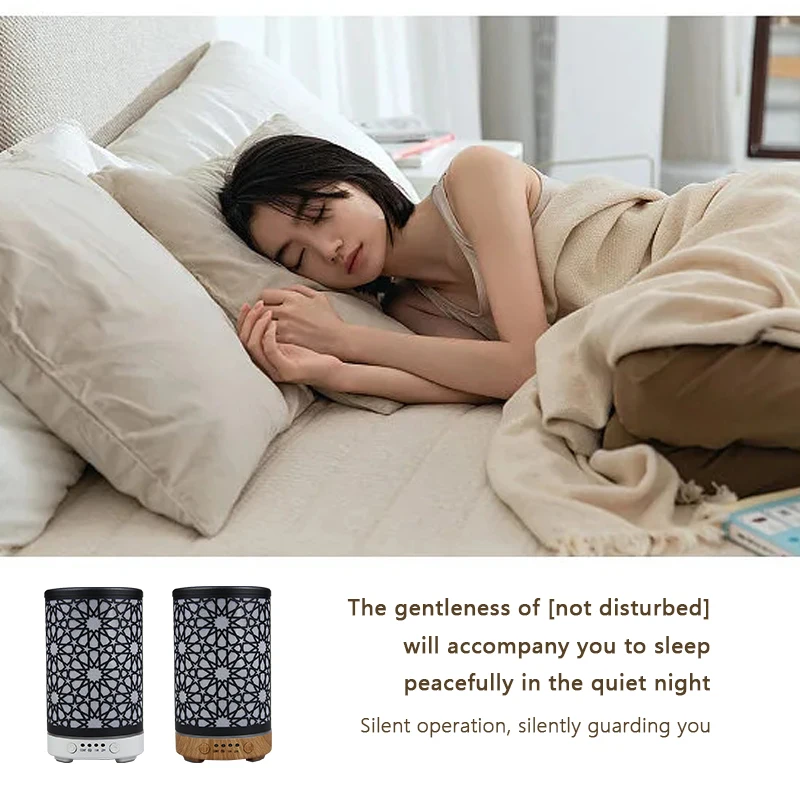 타이밍 기능 100ml 전자 가습기 에센셜 오일 디퓨저 기계 LED 야간 조명이있는 습도 제어 보조 장치