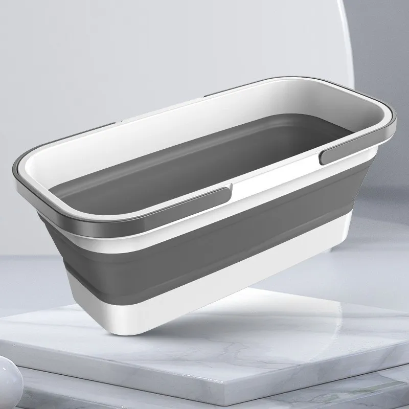 Household Portable Folding Mop Bucket Foldable Basin Storage Large Capacity Plastic Car Fishing Buckets Laundry Basin Grey Blue