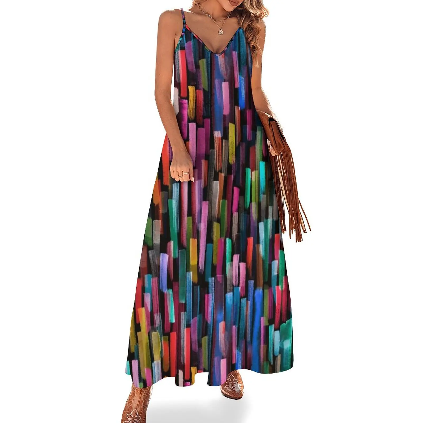 

Multicolored watercolor stripes pattern Sleeveless Dress womens clothing dress for women 2024