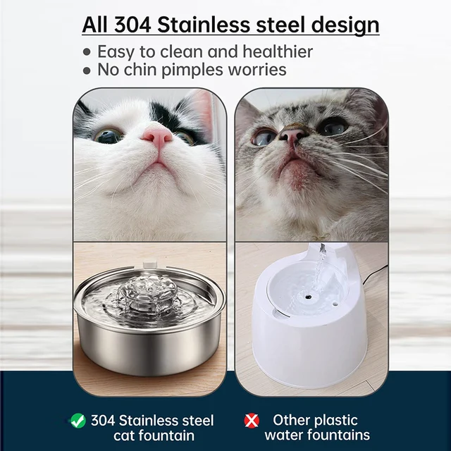Stainless Steel Cats Water Fountain Electric Mute Cat Dogs Water Feeder Supplies Sensor Filter Element Pet Dog Automatic Drinker 4