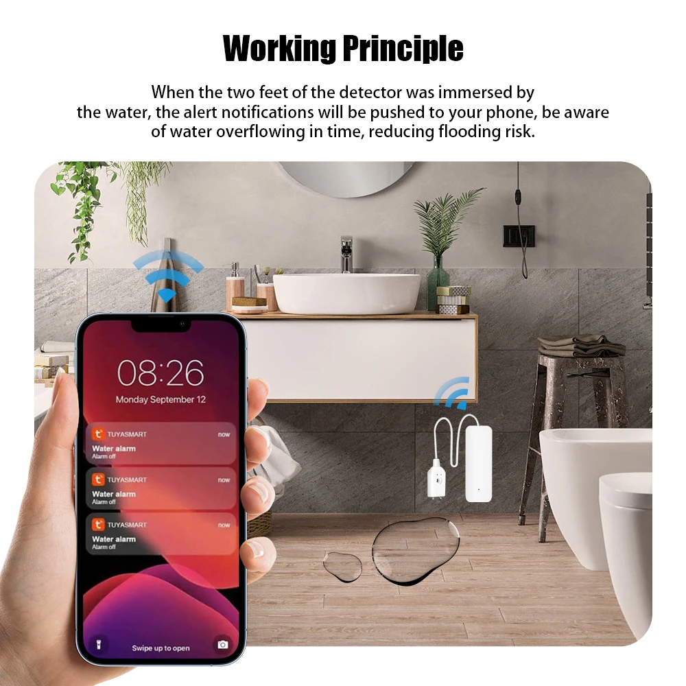 Tuya Smart Flood Leakage Sensor Remote Monitor WiFi Water Overflow Level Detector Water Leak Sensor Security Sound Alarm System water flood sensor smart siren alarm