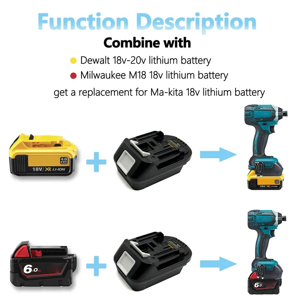 NEW DM18M Battery Convertor Adapter for Milwaukee 18V for Dewalt 20V Battery Con