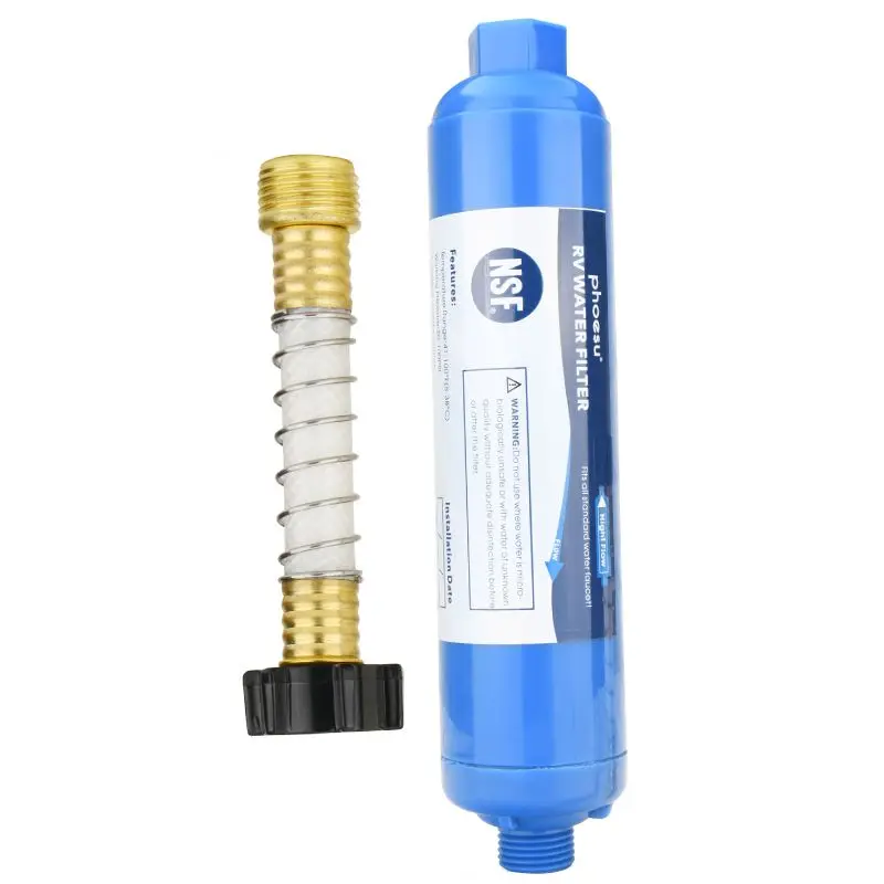 PureSpring RV Marine Hose Inline-Water-Filter-with-Flexible-Hose-Protector for RVs Boats Motor Homes Automobile/Car Washing Pets 