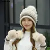 2024 Winter Knit Hat Women Rabbit Fur Bomber Plush Snow Hats Pompom Female Solid Hip-Hop Beanie Outdoor Ear Protection Cap New 2