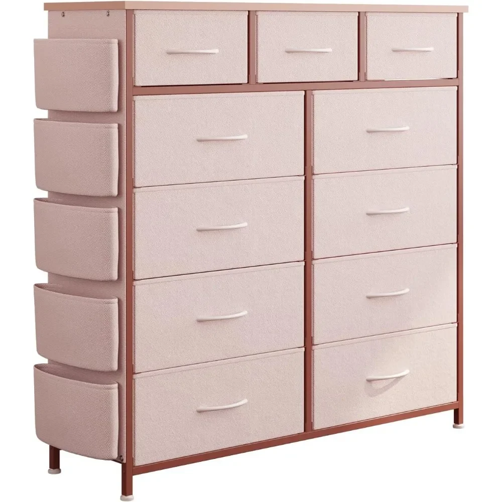 Dresser for Bedroom with 11 Drawer, Dressers & Chests of Drawers with Side Pockets, Hooks, Fabric Storage Drawer 2