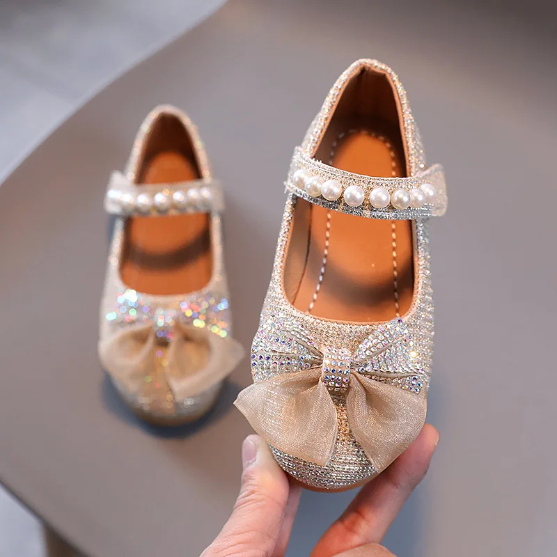 Spring New Girls Leather Shoes Princess Cute Bow Pearl Baby Girl Shoes Soft Bottom Kids Sneakers Toddler SP118
