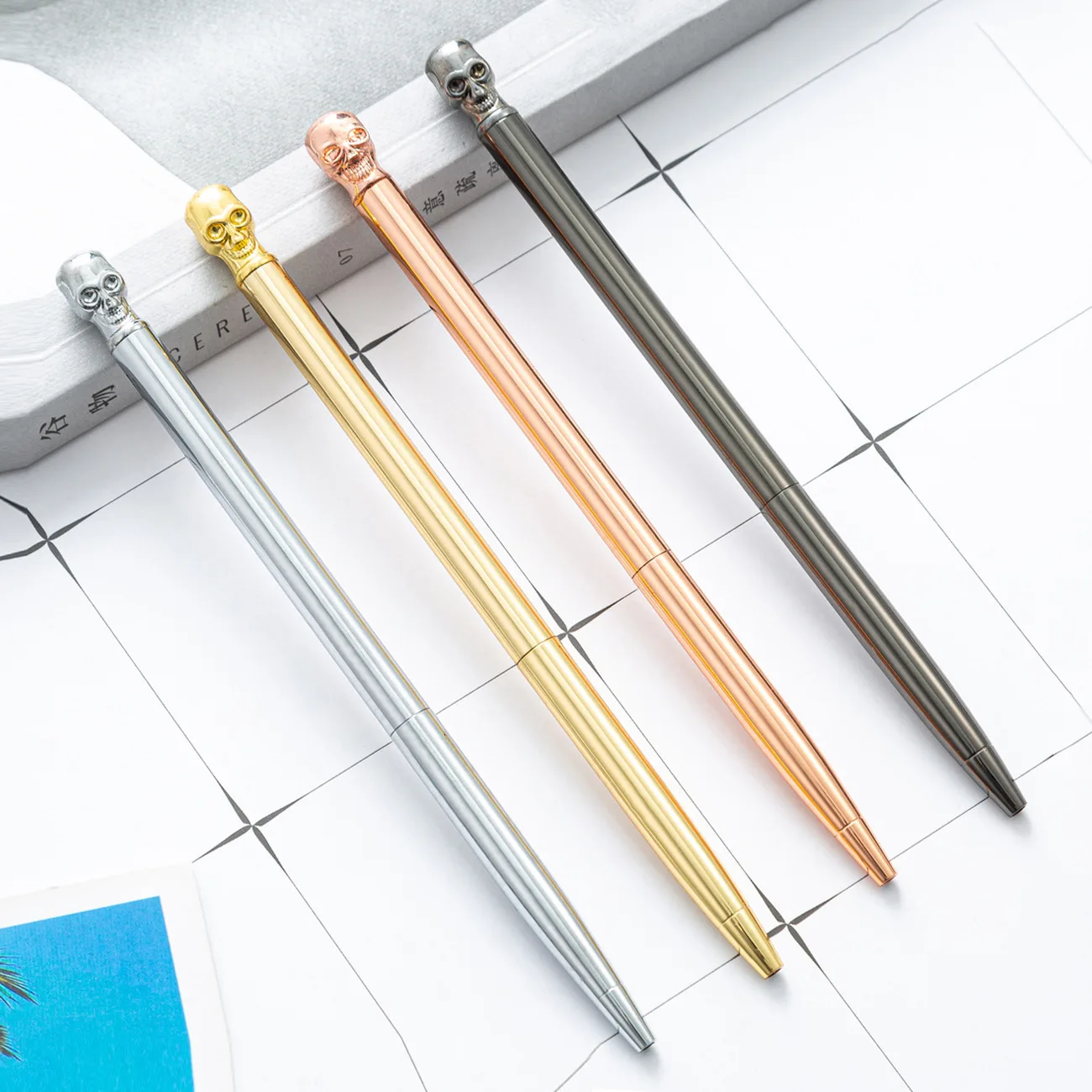 

3PCS Creative Funny Cute Skeleton Shape Metal Ballpoint Pen Student Writing Supplies Signature Pen Large Capacity Stationery