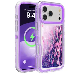 Elegant Glitter Quicksand Heavy Duty Phone Case - 3 in 1 Military Grade Shockproof Protection - iPhone 18 Pro Max (PURPLE)