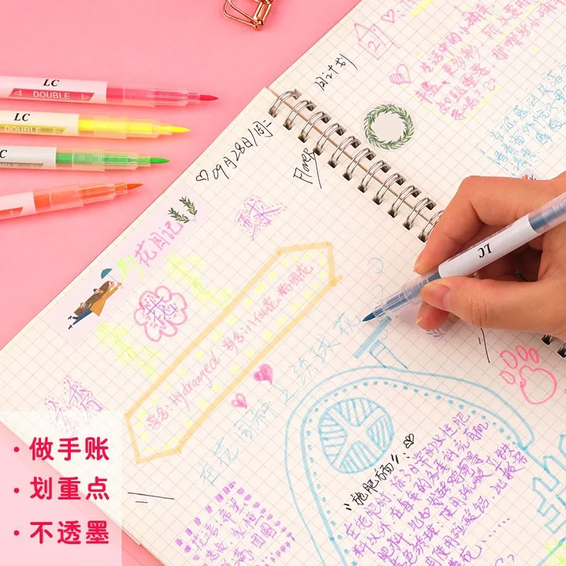 3/6pcs Double colored Highlighter Pen Marker Fluorescent Drawing Double-headed Pastel Stationery highlighter marker highlighter pen marker pen