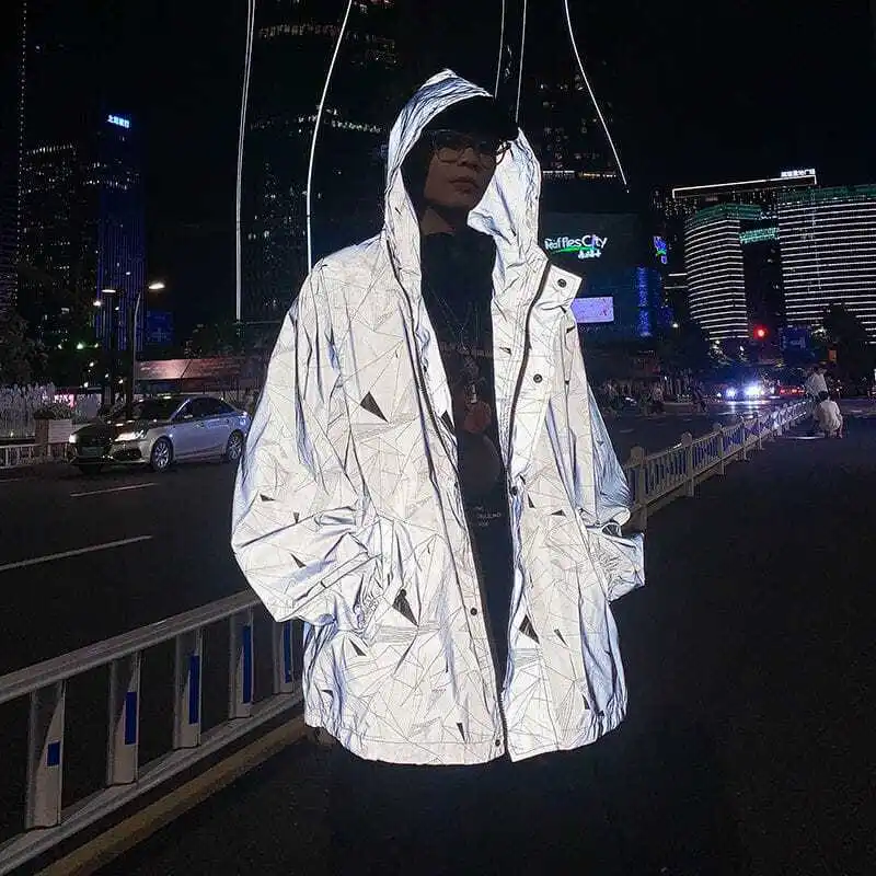 Full Reflective Windbreaker  Men Women Spring Autumn Waterproof Jacket Male High Street Hip Hop Loose Hooded Coats 2023 custom made formal men suit navy blue business man suit with pants slim fit male blazers street fashion 2 pieces costume homme