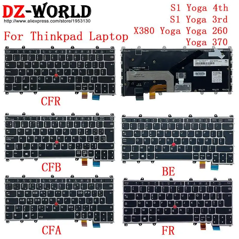 Orig Azwerty Prata be Cfr Cfb fr Cfa Teclado Belga Francês Canadense para Lenovo Thinkpad X380 s1 Yoga 370 ° Laptop g4 Novo
