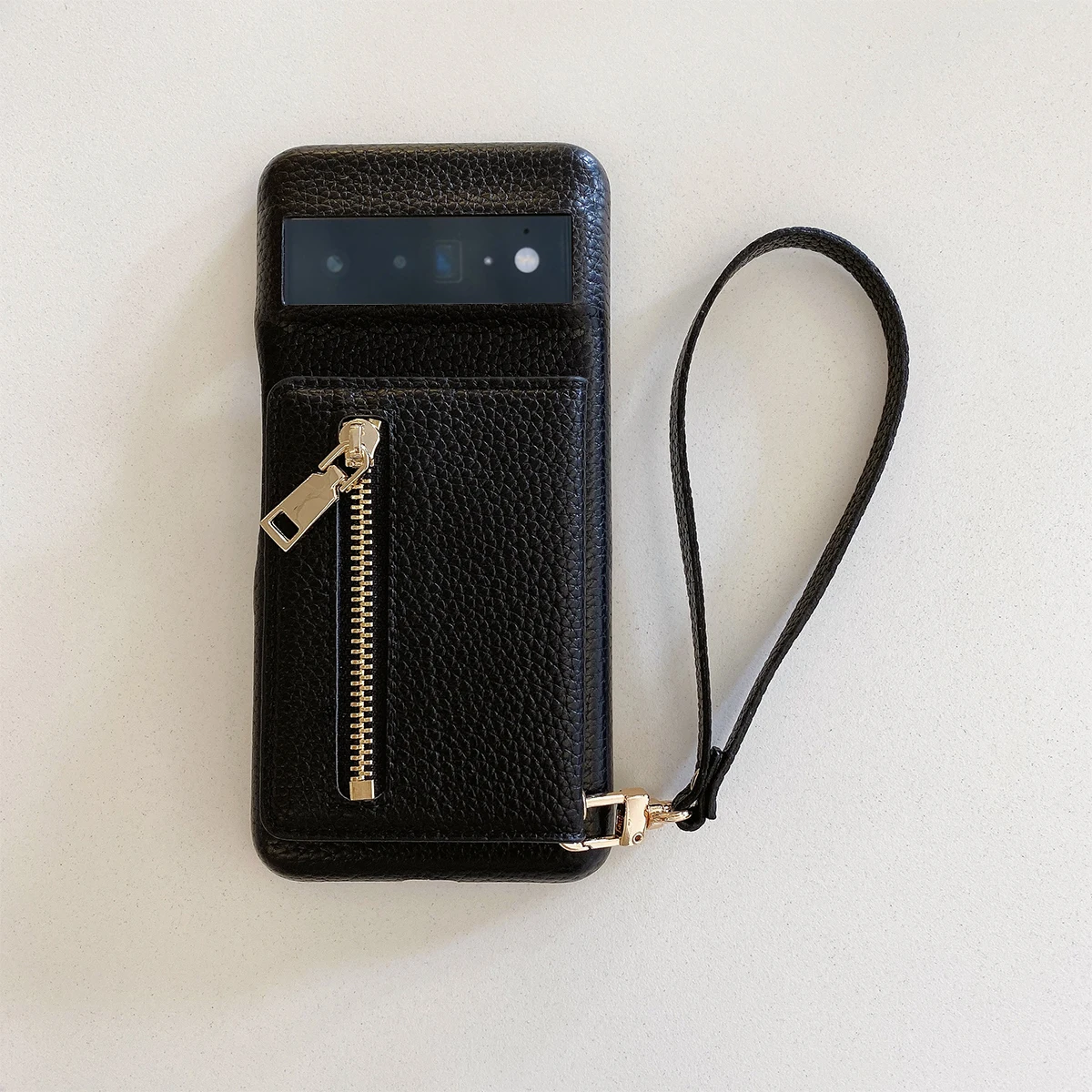 Luxury Litchi Peel PU Leather Wallet Case with Mirror & Lanyard