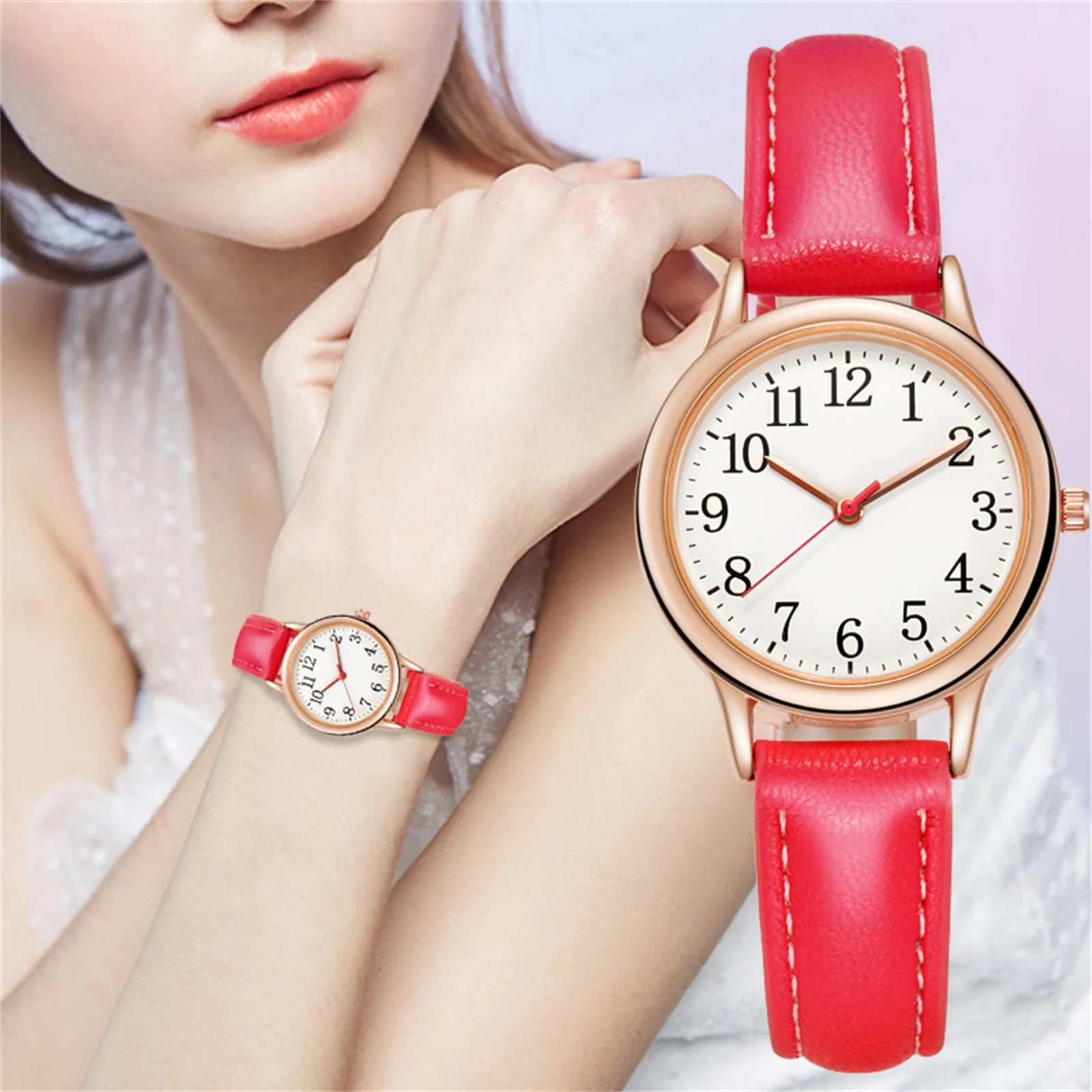 

Japan Movement Women Quartz Watch Easy to Read Arabic Numerals Simple Dial PU Leather Strap Lady Candy Color relogio feminino