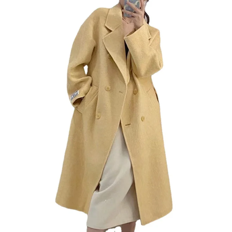 2023. aasta populaarne uus toode, mooruspuu siidist kahepoolne kašmiirmantel, naiste kaherealine klassikaline villamantel_voghion.com