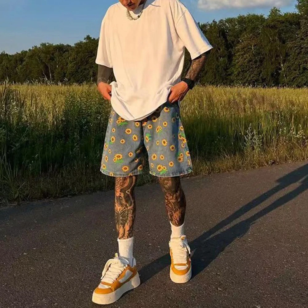 Denim Shorts Men's Summer High Street Capris Men Techwear Oversize Leisure Pants Unisex Streetwear Y2k Daisy Loose Jeans men jeans,denim pants,denim shorts,summer jeans shorts