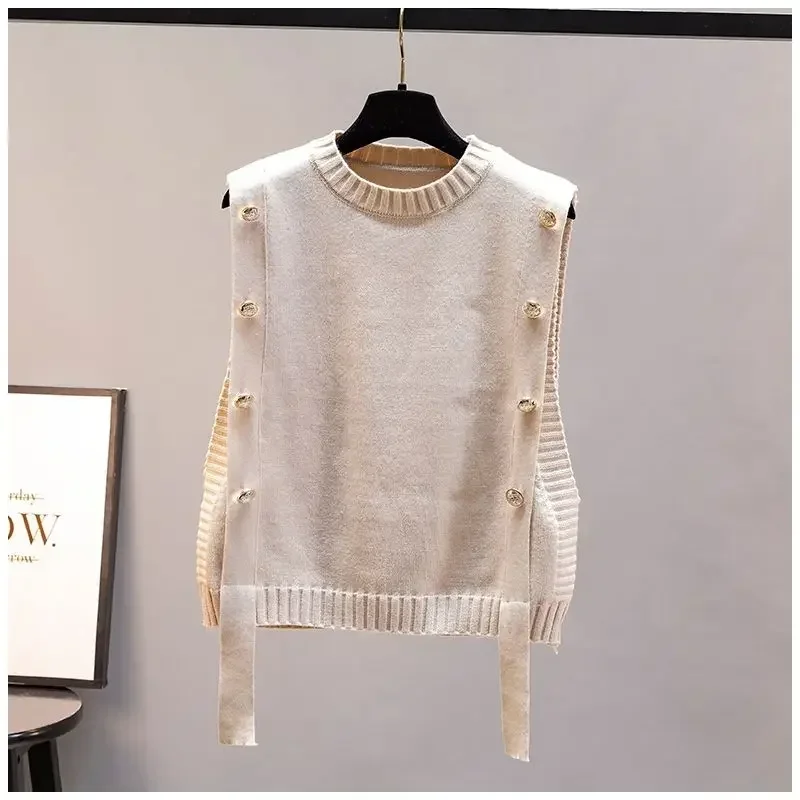 Women's waistcoat spring and autumn outer wear pullover sweater fashion casual new ladies sleeveless round neck knitted top