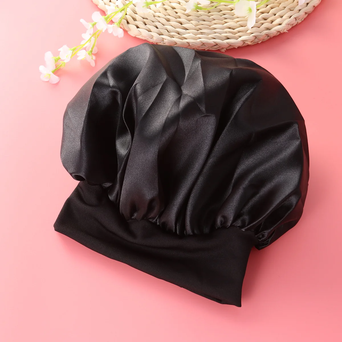 

56 -58cm Black Large Silk Bonnet Womens Hat Women Bonnets For Sleeping Caps Stitching