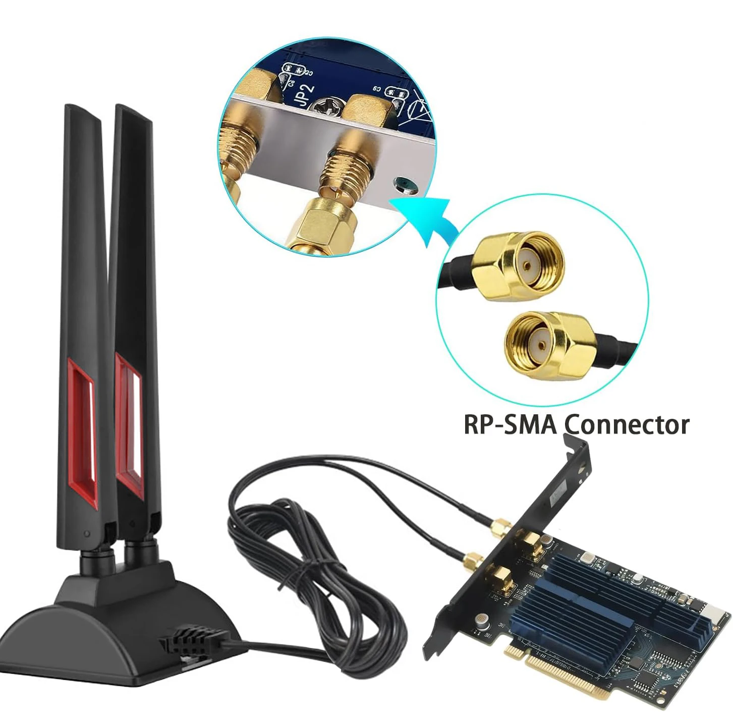 WiFi 6E 트라이밴드 안테나 6GHz 5GHz 2.4GHz 게이밍 WiFi 안테나 PC 데스크탑 컴퓨터용 6.5피트 연장 케이블이 있는 마그네틱 베이스