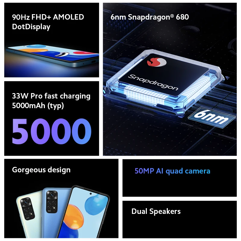 Xiaomi – Smartphone Redmi Note 11, Version globale, Snapdragon 680 Octa Core 33W Pro, charge rapide, caméra Quad 50mp | AliExpress
