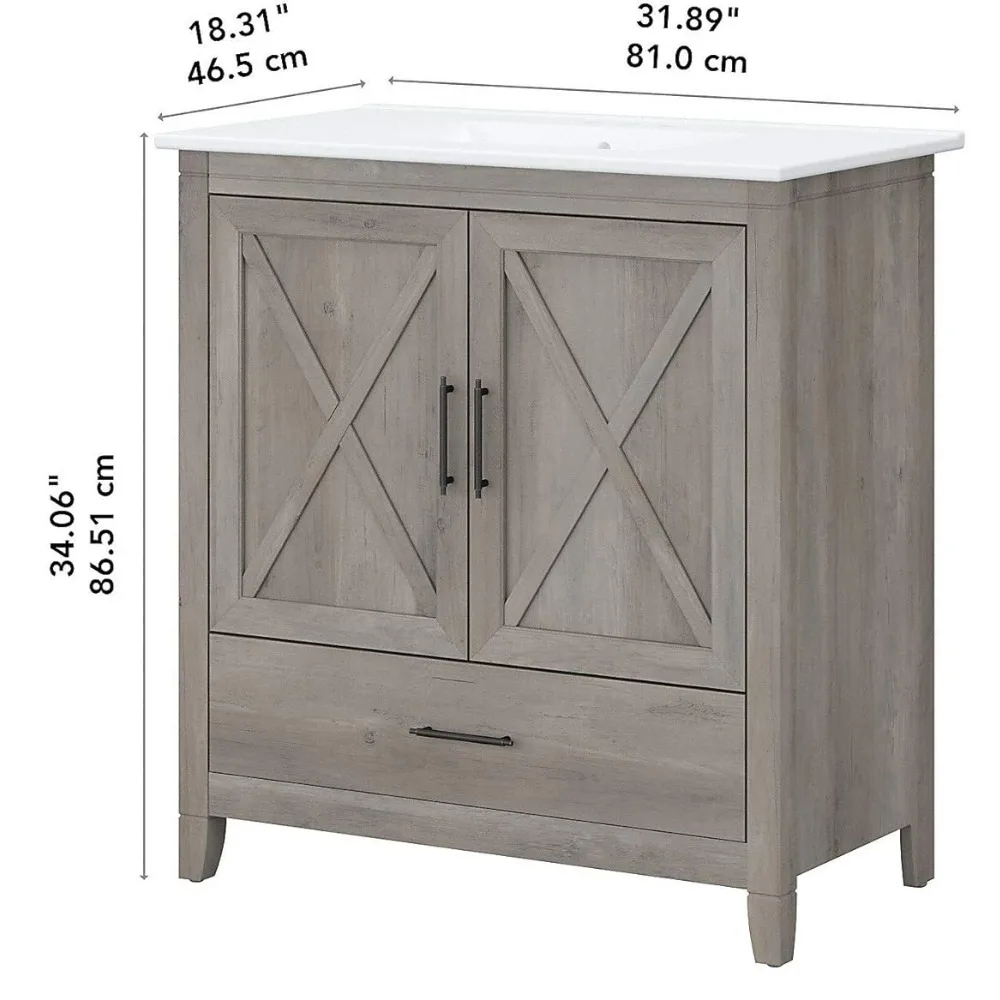Bathroom Vanity with Sink in Driftwood Gray Bath Room Ceramic and Wood Storage Solution for Powder Room  bathroom sink cabinet 3