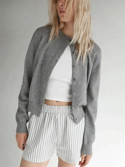 Women s Casual V-Neck Button Down Knit Cardigan Sweater Long Sleeve Solid Color Lightweight Open Front Tops with Pockets 6