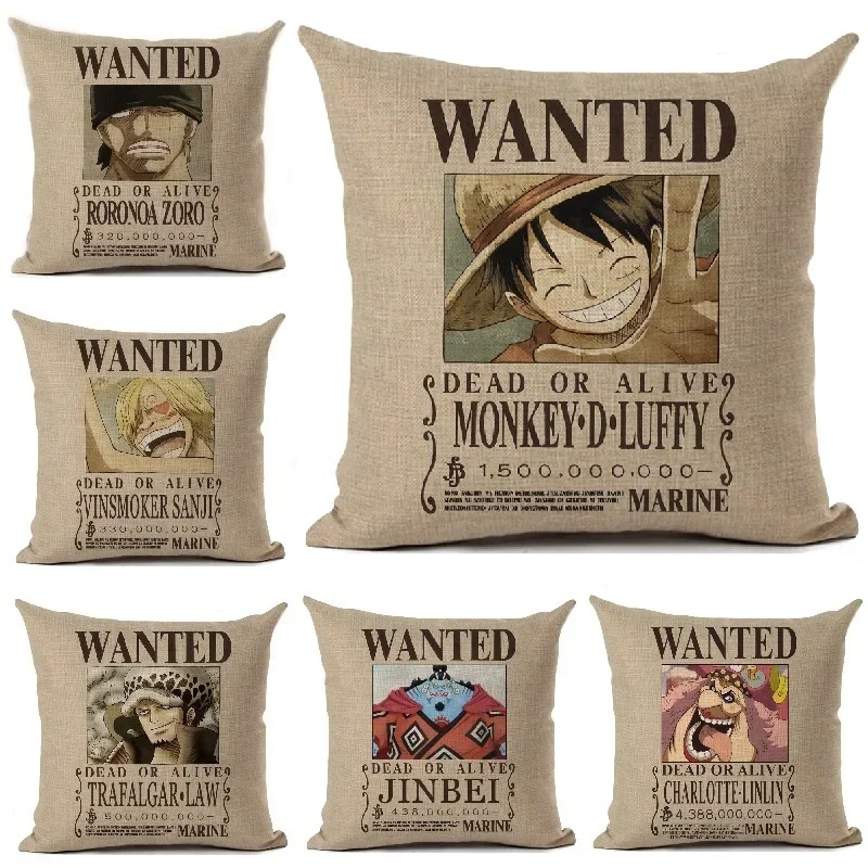 One Piece Cushion Cover Anime Luffy Cartoon Pirate Wanted Posters Paintings Living Room Sofa Throw Pillow Decoration Pillowcase