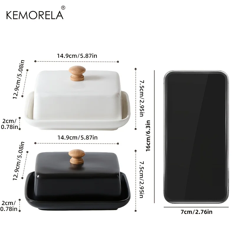 KEMORELA Ceramic Butter Dish Lid Rectangular Sealable Cheese Storage Box