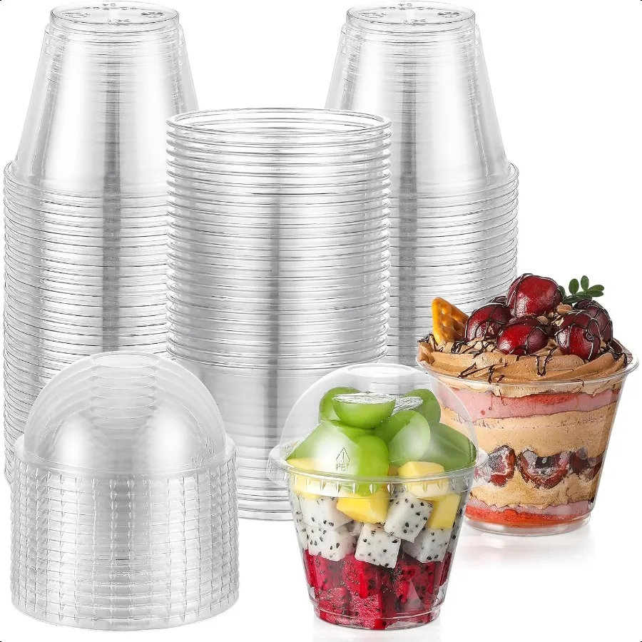 50 Sets Clear Plastic Cups with Dome Lids