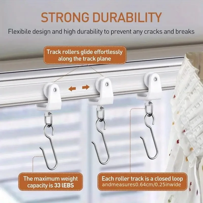 Curtain Track Roller S Shaped Hooks 50pcs Accessories