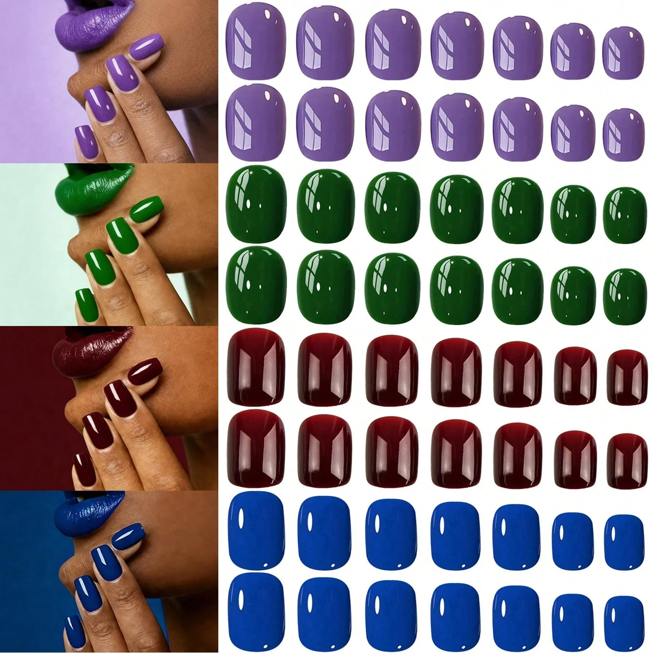 96PCS-Matte Style Pressed Medium Square Solid Color Nail Acryl Fake Nail Coffin Acryl Nail – Detail 8