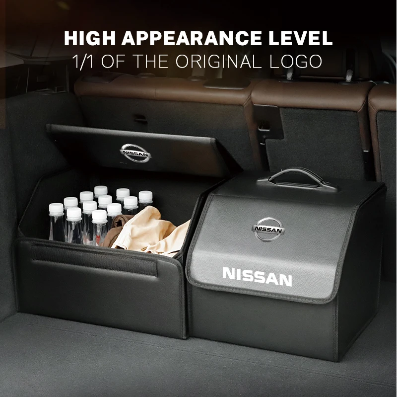 Car Logo Leather Organizer Bag Foldable Trip Storage Box For Nissan