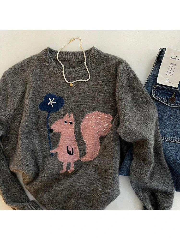 Y2K Top Cute Animal Pullover Knitwear Sweaters Harajuku Fashion Loose