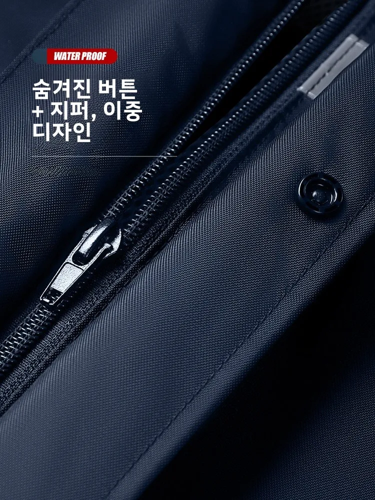 남성용 두꺼운 롱 원피스 안전 레인코트 성인 야외 방수 배달 레인 판초 반사 스트립 옥스포드 천