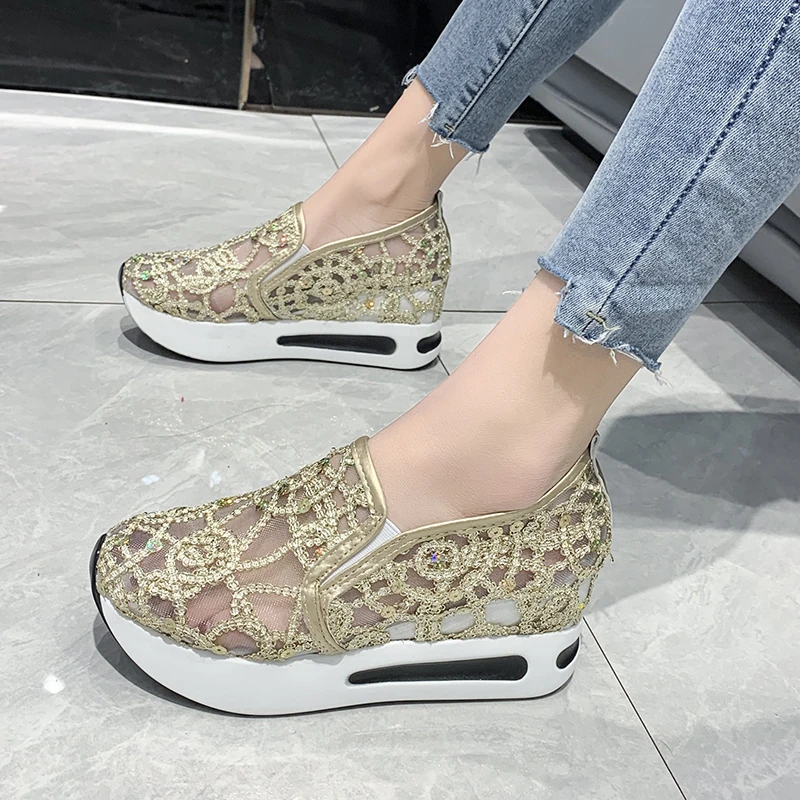 QUEEN HELENA Zapatillas De Plataforma Casual Zapatillas De Deporte Con Plataforma Altas Elegantes Ligeras Mujer X28-16, X30 15 Rosa, 35 EU