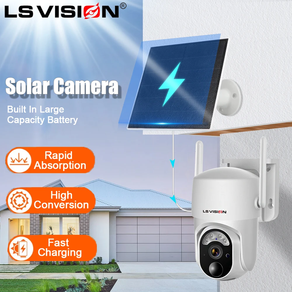 LS VISION 4MP Solar Wireless Security Camera Outdoor Solar Monitor Camera Night