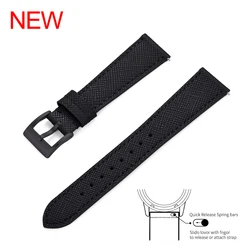 Vintage Stitched Leather Quick Release Watch Band - Retro Durable Replacement Strap - 19mm (Black Black)