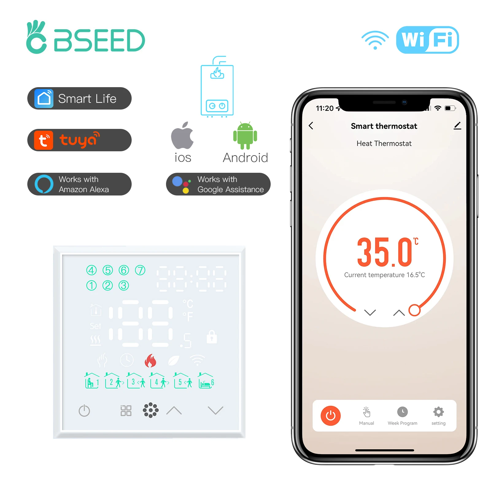 BSEED-Módulo de caldera de agua eléctrica con pantalla LED, termostato de habitación, controlador de temperatura Alexa, retroiluminación, aplicación Tuya, WIFI